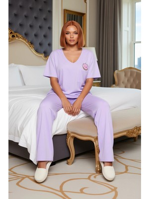 Ersefa Kadın Baskılı Cep Detaylı V Yaka Pijama Takımı Fonksiyonel Dayanıklı Kaliteli Konforlu Şık