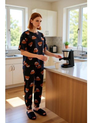 FRM Ayıcık Desenli Ev Giyim Takımı Kadın Fonksiyonel Dayanıklı Kaliteli Konforlu Estetik Rahat