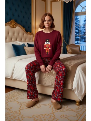 Ersefa Kadın Yılbaşı Desenli Uzun Kollu Pijama Takımı Fonksiyonel Dayanıklı Kaliteli Konforlu Şık