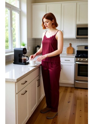 FRM Kadın Dantel Detaylı Örme Pijama Takımı Üçlü Set Fonksiyonel Dayanıklı Kaliteli Konforlu Şık
