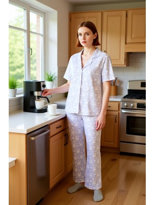 FRM Kadın Pamuklu Tavşan Baskılı Pijama Takımı Fonksiyonel Dayanıklı Kaliteli Konforlu Estetik