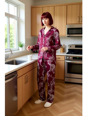 FRM Antrasit Kaplan Desenli Viskon Gömlek Pantolon Pijama Takımı Fonksiyonel Dayanıklı Estetik