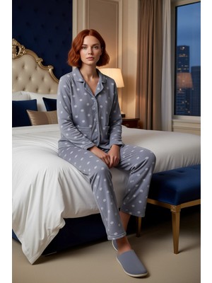 Ersefa Kadın Kışlık Polar Pijama Takımı Gömlek ve Pantolon Fonksiyonel Dayanıklı Kaliteli Estetik