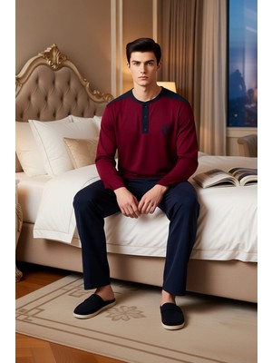 Ersefa Erkek Çizgili Henley Yaka Örme Pijama Takımı Fonksiyonel Dayanıklı Kaliteli Konforlu Rahat