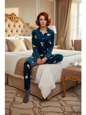 Ersefa Petrol Penguen Desenli Polar Kadın Pijama Takımı Fonksiyonel Dayanıklı Kaliteli Konforlu Şık