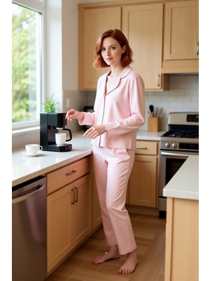 FRM Kadın Etnik Desenli Uzun Kollu Pijama Takımı Fonksiyonel Dayanıklı Kaliteli Konforlu Rahat