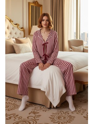 Ersefa Kadın Çizgili Bağlamalı Ev Giyim Takımı Fonksiyonel Dayanıklı Kaliteli Konforlu Estetik Şık