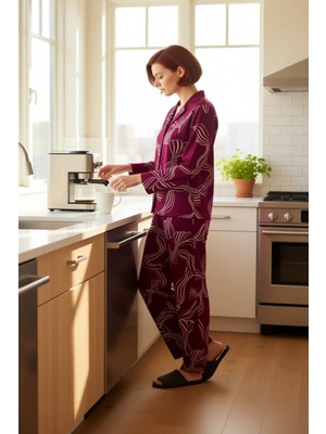 FRM Kadın Viskon Dokuma Kaplan Desenli Pijama Takımı Fonksiyonel Dayanıklı Kaliteli Konforlu Şık