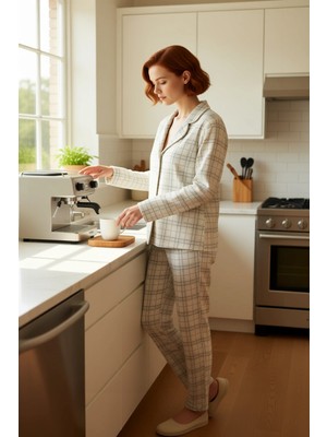 FRM Kadın Kareli Gömlek Yaka Pijama Takımı Fonksiyonel Dayanıklı Kaliteli Konforlu Estetik Şık