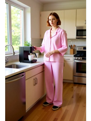 FRM Kadın Viskon Pijama Gömlek ve Uzun Paça Pantolon Fonksiyonel Dayanıklı Kaliteli Konforlu Şık