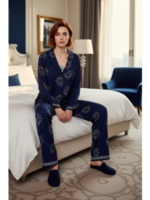 Ersefa Kadın Güneş Baskılı Gömlek ve Pantolon Pijama Takımı Fonksiyonel Dayanıklı Kaliteli Modern