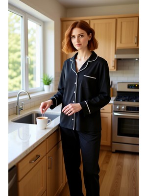 FRM Kadın Detaylı Gömlek Yaka Pijama Takımı Fonksiyonel Dayanıklı Kaliteli Konforlu Estetik Şık