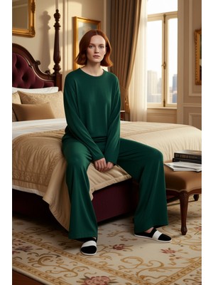 Ersefa Kadın Düz Örme Bisiklet Yaka Uzun Kollu Lounge Seti Fonksiyonel Dayanıklı Kaliteli Estetik