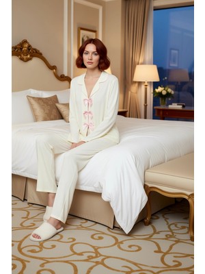 Ersefa Kadın Fiyonklu Gömlek Yaka Pijama Takımı Fonksiyonel Dayanıklı Kaliteli Konforlu Estetik Şık