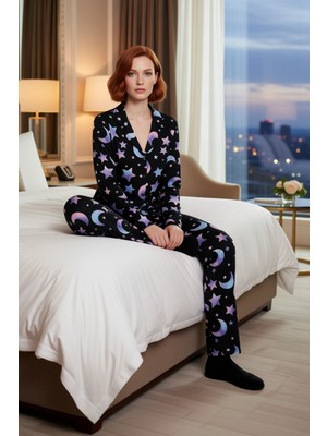 Ersefa Kadın Galaksi Baskılı Pamuklu Pijama Takımı Fonksiyonel Dayanıklı Kaliteli Konforlu Modern