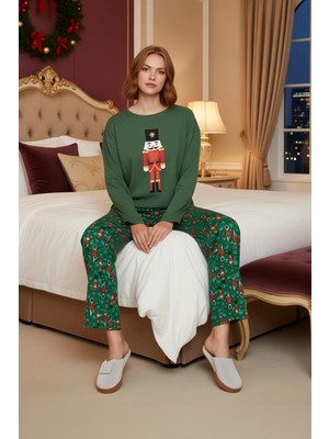 Ersefa Kadın Yılbaşı Desenli Uzun Kollu Pijama Takımı Fonksiyonel Dayanıklı Kaliteli Konforlu Şık