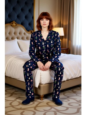 Ersefa Kadın Kışlık Penguen Baskılı Pijama Takımı Fonksiyonel Dayanıklı Kaliteli Konforlu Estetik