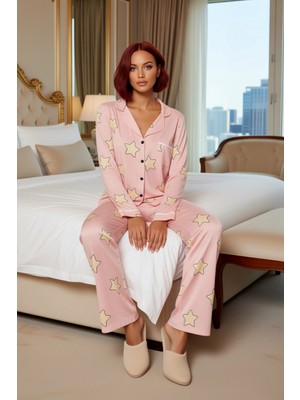 Ersefa Kadın Yıldızlı Uzun Kollu Pijama Takımı Fonksiyonel Dayanıklı Kaliteli Konforlu Estetik Şık