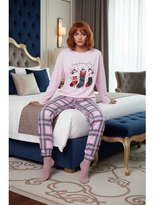 Ersefa Kadın Kış Temalı Penguen Baskılı Pijama Takımı Fonksiyonel Dayanıklı Kaliteli Konforlu Şık