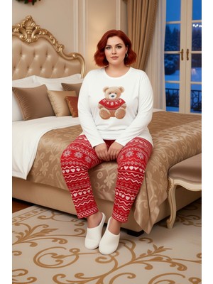 Ersefa Kadin Kirmizi Desenli Uzun Kol Pijama Takımı Fonksiyonel Dayanıklı Kaliteli Konforlu Rahat