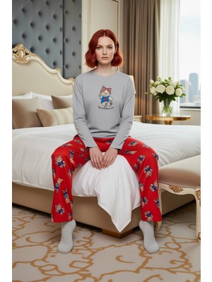 Ersefa Kadın Sevimli Ayıcık Desenli Pijama Takımı Üst Alt Fonksiyonel Dayanıklı Kaliteli Konforlu