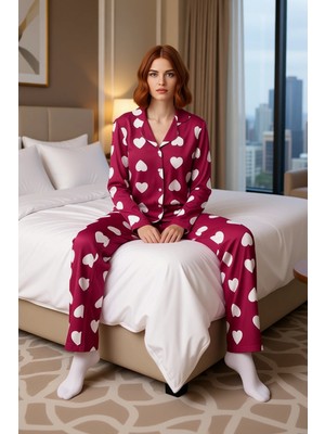 Ersefa Kalpli Mürdüm Kadın Pijama Takımı Gömlek ve Pantolon Fonksiyonel Dayanıklı Kaliteli Modern