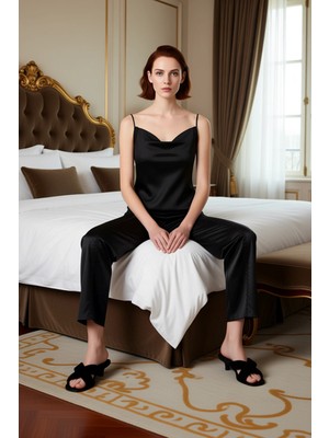 Ersefa Kadın Dantel Detaylı Saten Dokuma Lounge Takımı Atlet ve Pantolon Fonksiyonel Dayanıklı Şık