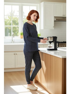 FRM Kadın Çizgili Gökkuşağı Detaylı Pijama Takımı Fonksiyonel Dayanıklı Kaliteli Konforlu Spor
