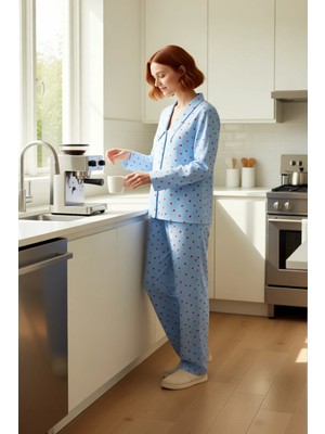 FRM Kadın Kalp Çizgili Dokuma Pijama Takımı Fonksiyonel Dayanıklı Kaliteli Konforlu Estetik Şık