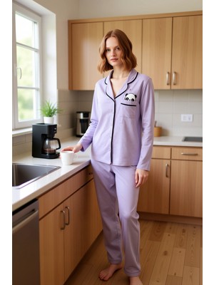 FRM Kadın Melanj Panda Baskılı Lounge Pijama Takımı Fonksiyonel Dayanıklı Kaliteli Konforlu Şık