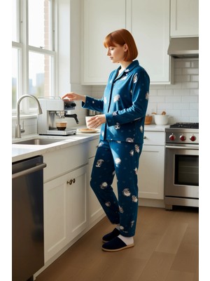 FRM Kadın Petrol Penguen Baskılı Polar Pijama Takımı Fonksiyonel Dayanıklı Kaliteli Konforlu Şık