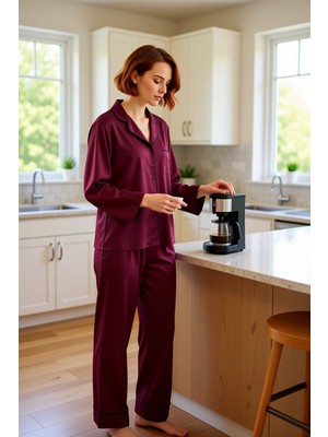FRM Kadın Gömlek Yaka Viskoz Pijama Takımı Fonksiyonel Dayanıklı Kaliteli Konforlu Estetik Şık