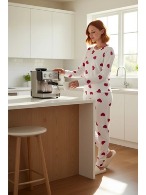 FRM Kadin Kalpli Pijama Takımı Bisiklet Yaka Uzun Kollu Pantu Fonksiyonel Dayanıklı Kaliteli Şık