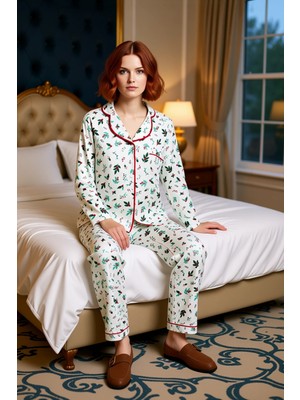 Ersefa Kadın Çiçekli Yılbaşı Temalı Pijama Takımı Fonksiyonel Dayanıklı Kaliteli Konforlu Estetik