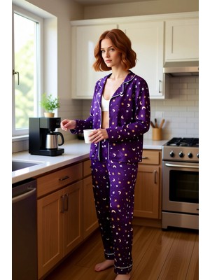 FRM Kadin Yıldızli Galaksi Desenli Viskon Pijama Takımı Fonksiyonel Dayanıklı Kaliteli Estetik