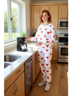 FRM Kadin Kalpli Pijama Takımı Bisiklet Yaka Uzun Kollu Pantu Fonksiyonel Dayanıklı Kaliteli Şık