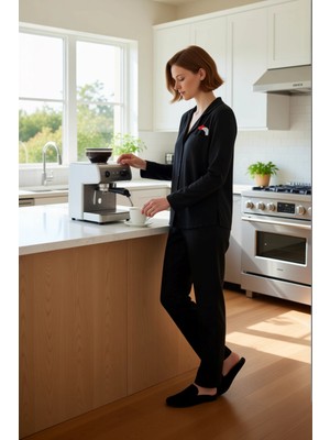 FRM Kadın Kalp Detaylı Pijama Takımı Gömlek ve Pantolon Fonksiyonel Dayanıklı Kaliteli Estetik