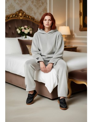 Ersefa Kadın Wellsoft Ayıcık Figürlü Kapüşonlu Pijama Takımı Fonksiyonel Dayanıklı Kaliteli Rahat