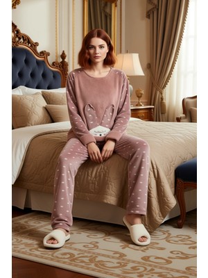 Ersefa Kadın Tavşan Figürlü Polar Pijama Takımı ve Göz Bandı Fonksiyonel Dayanıklı Kaliteli Rahat