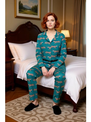 Ersefa Kadın Viskon Dokuma Kaplan Desenli Pijama Takımı Fonksiyonel Dayanıklı Kaliteli Konforlu Şık