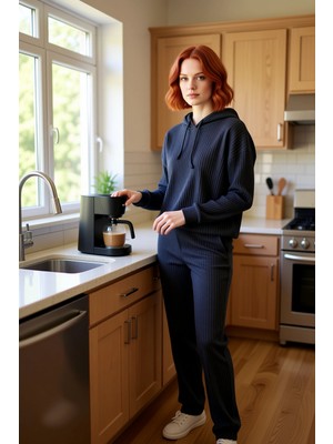 FRM Kadın Antrasit Kapüşonlu Ev Giyim Takımı Fonksiyonel Dayanıklı Kaliteli Konforlu Estetik Şık