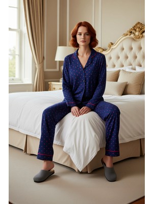 Ersefa Kadın Kalpli Pijama Takımı Gömlek Pantolon Fonksiyonel Dayanıklı Kaliteli Konforlu Estetik