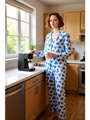 FRM Kadın Açık Kalpli Baskılı Pijama Takımı Fonksiyonel Dayanıklı Kaliteli Konforlu Estetik Şık