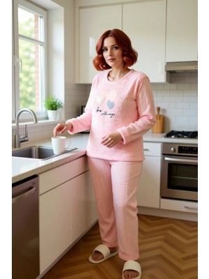 FRM Kadın Kışlık Polar Pijama Takımı Kedi Temalı Fonksiyonel Dayanıklı Kaliteli Konforlu Rahat