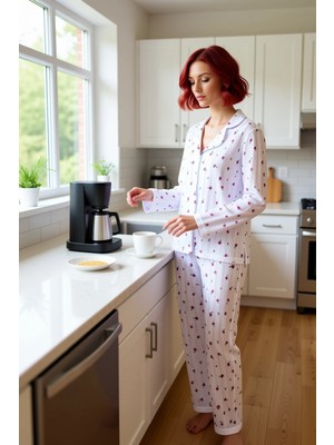 FRM Kadın Çiçekli Ajurlu Gömlek Pijama Takımı Fonksiyonel Dayanıklı Kaliteli Konforlu Estetik Şık