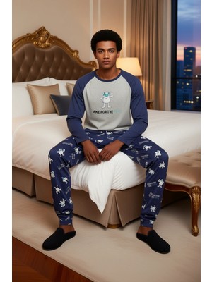 Ersefa Erkek Bisiklet Yaka Raglan Kol Pijama Takımı Animal Baskılı Fonksiyonel Dayanıklı Kaliteli