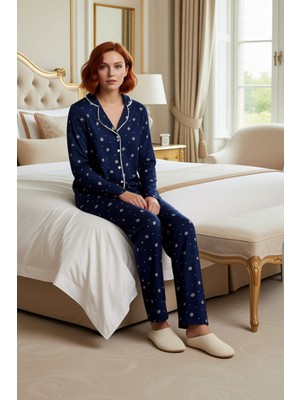 Ersefa Kadın Kışlık Kar Tanesi Baskılı Pijama Takımı Fonksiyonel Dayanıklı Kaliteli Konforlu Spor