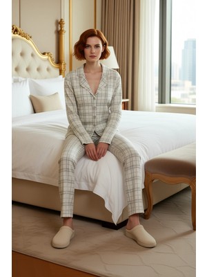 Ersefa Kadın Ekose Desenli Gömlek Yaka Pijama Takımı Fonksiyonel Dayanıklı Kaliteli Konforlu Spor