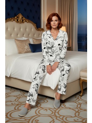 Ersefa Kadın Ayıcık Baskılı Gömlek ve Pantolon Pijama Seti Fonksiyonel Dayanıklı Kaliteli Estetik