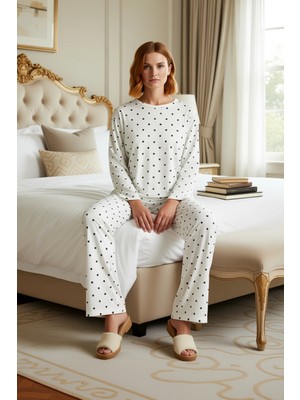 Ersefa Kadın Puantiye ve Kalp Baskılı Örme Pijama Takımı Fonksiyonel Dayanıklı Kaliteli Konforlu Şık